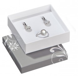 Boîtes à bijoux pour pendentifs/boucles d'oreilles/bagues, gris-blanc 