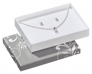 Boîtes à bijoux pour pendentifs/boucles d'oreilles/bagues/ montres, gris-blanc 