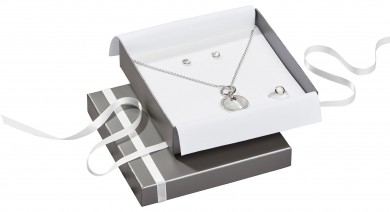 Boîtes à bijoux pour sets: collier/bague/boucles d'oreilles, anthracite métallisé/blanc 