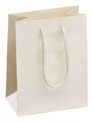 Shopper in carta, piccolo, bianco perlato metallizzato, senza stampa 