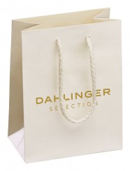 Paper carrier bags, small, pearly white metallic, special imprint 