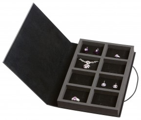 Presentation boxes, 8 pendants/earrings/rings (73x58mm), black/black 