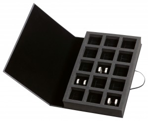 Presentation boxes, 15 rings/pairs of wedding rings (44x43mm), black/black 